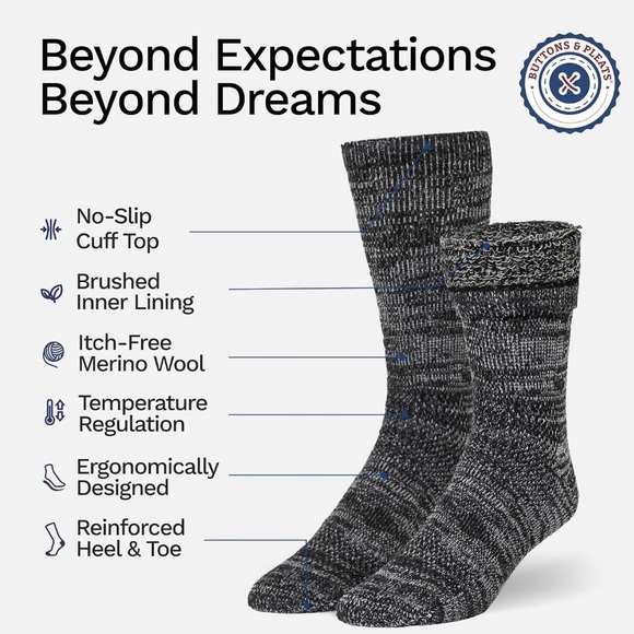 Black and Gray 3 Pack Wool Thermal Socks Size M-L - Picture 2 of 5